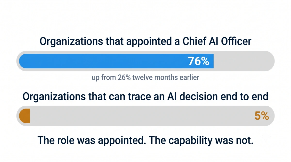 76 percent of organizations appointed a Chief AI Officer; 5 percent can trace an AI decision end to end